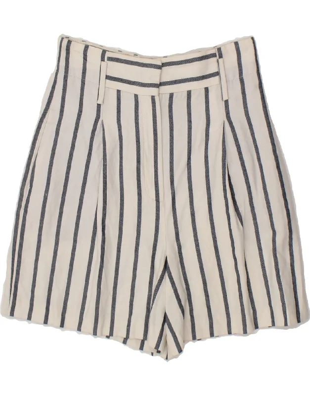 Floral Prints MASSIMO DUTTI Womens Casual Shorts EU 38 Small W28 White Striped Cotton