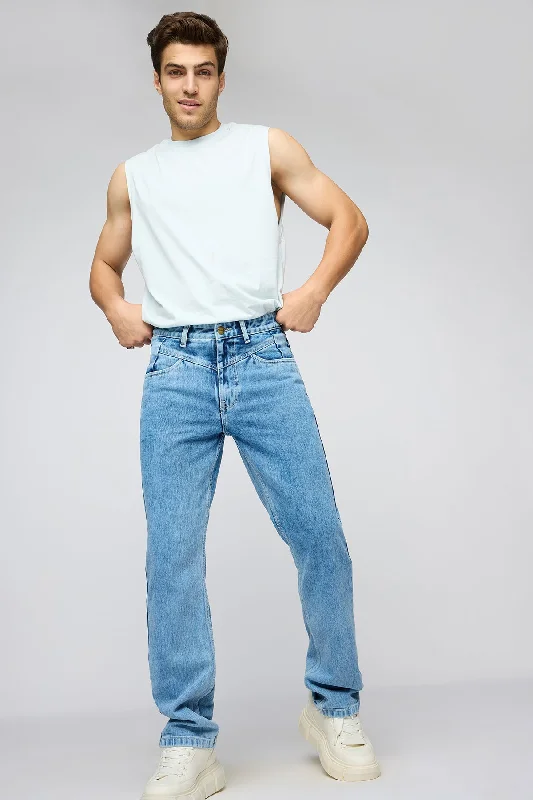 Sports Trend Clean Slate Yoke Panel Men's Straight Fit Jeans