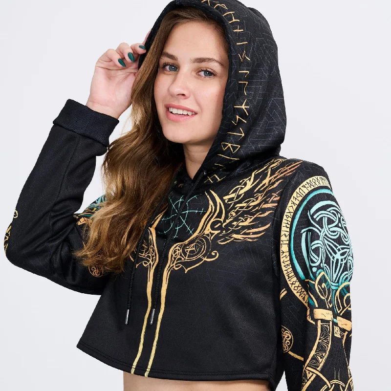 Free and comfortable Valkyries of Valhalla Crop Hoodie - Gold Edition