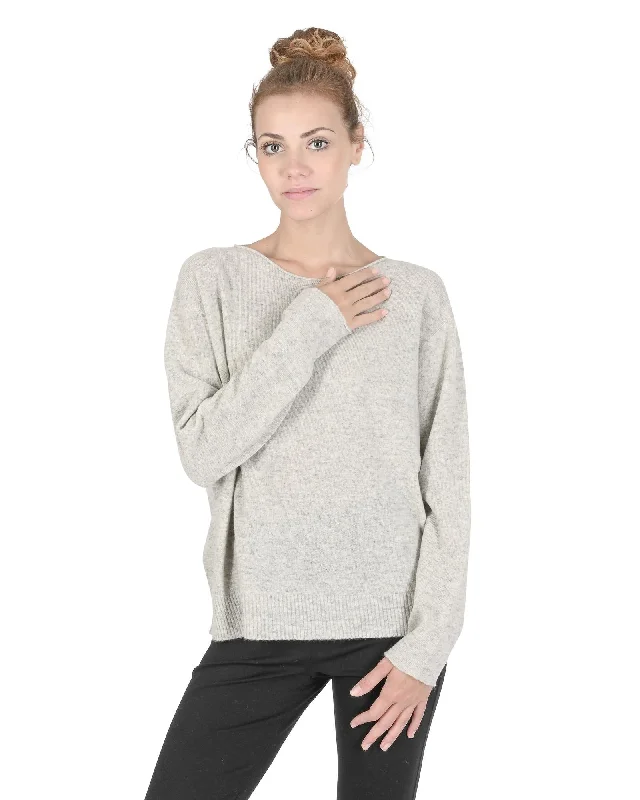 Simple Design Oversize Boat Neck Cashmere Sweater - XL