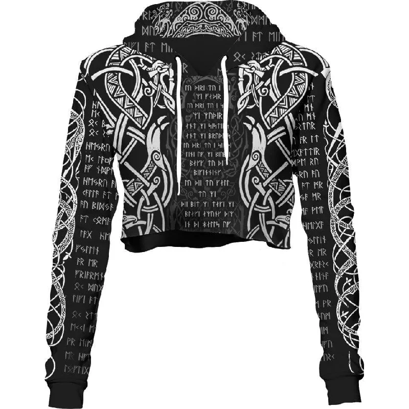 Minimalism Viking Prayer Crop Hoodie