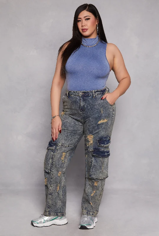 Sports outdoor style Plus Size Spoon Jeans Distressed Acid Wash Jeans