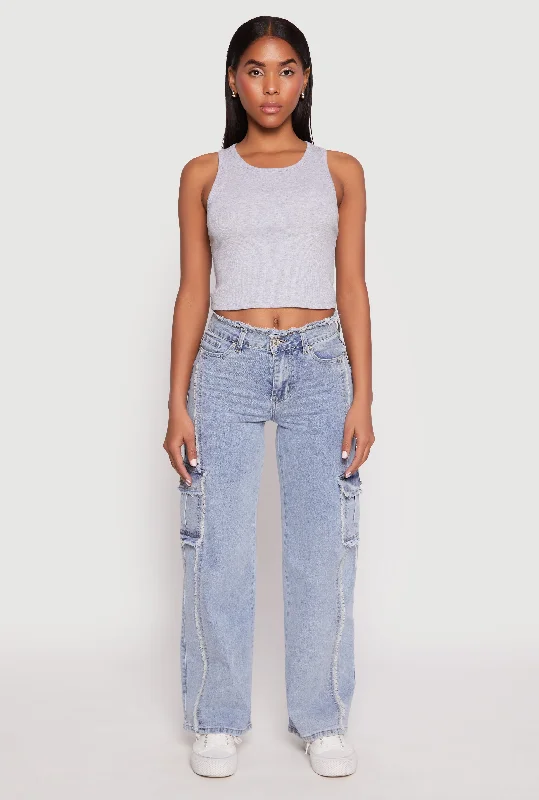 Stretch Design VIP Frayed Pintuck Cargo Jeans