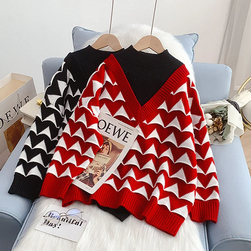 Fashionable Ease Half high neck sweater female small man fake two piece design sense  4936