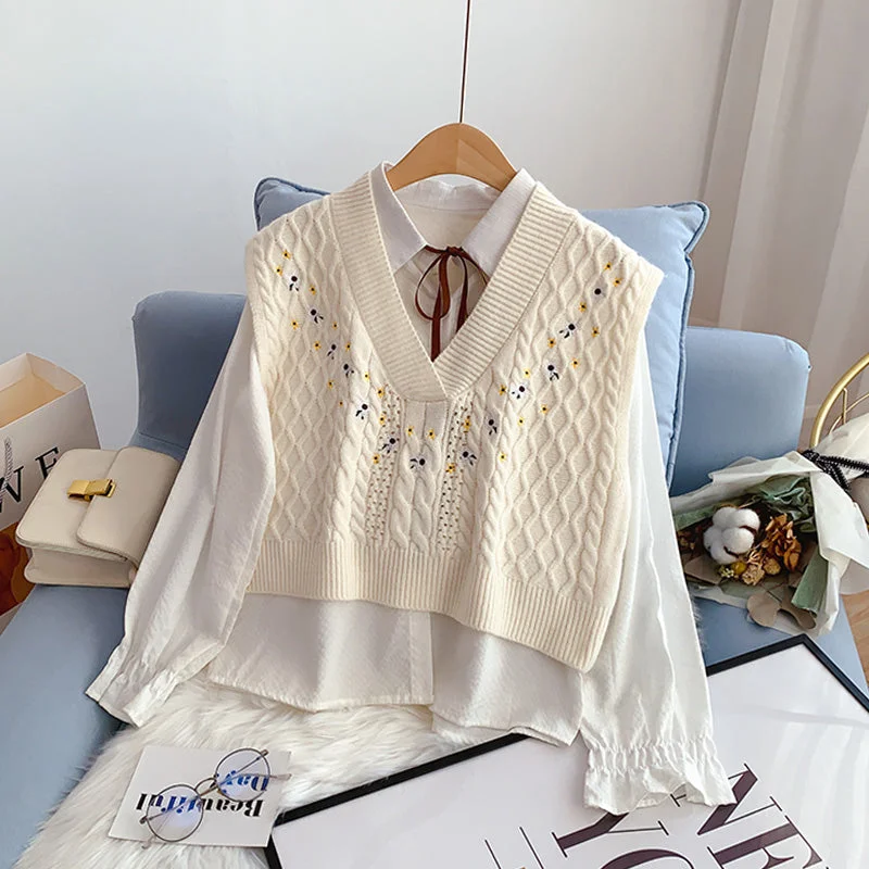 Effortless Elegance Embroidered knitted vest women's Vest sweater Waistcoat Vest  4934