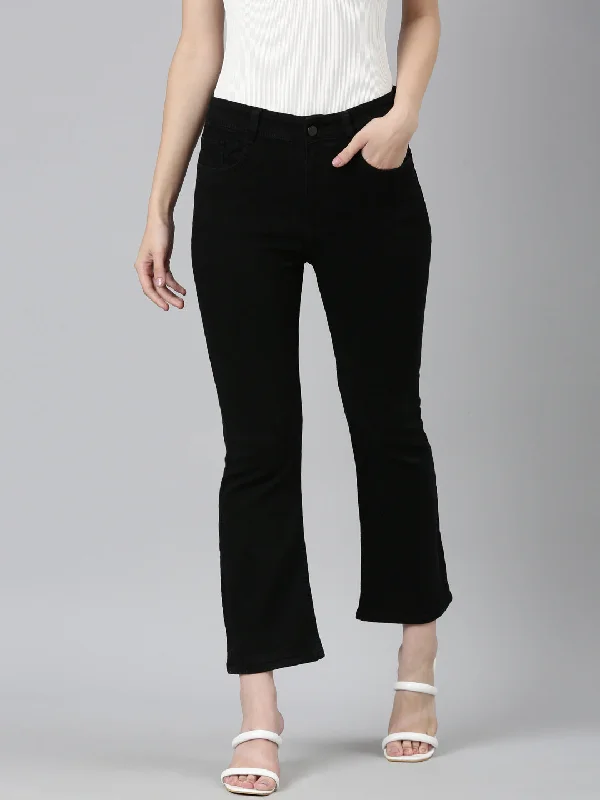 Fresh And Simple Women Black Solid Wide Leg Denim Jeans