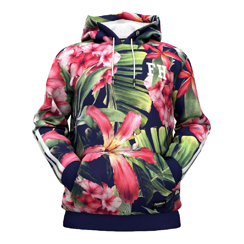 Sports Functional Style Exotic Floral Hoodie