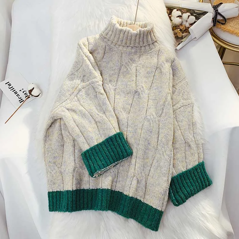 British Fashion Twist high neck sweater female retro Japanese lazy  4910