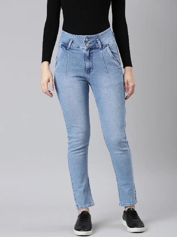 Party Wear Women Blue Solid Slim Fit Denim Jeans