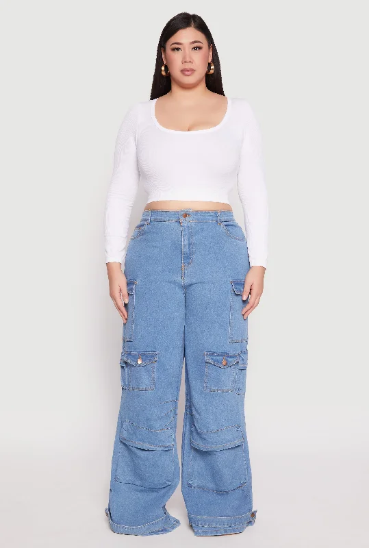 Sweet breath Plus Size Daisy Cargo Pocket Flare Jeans