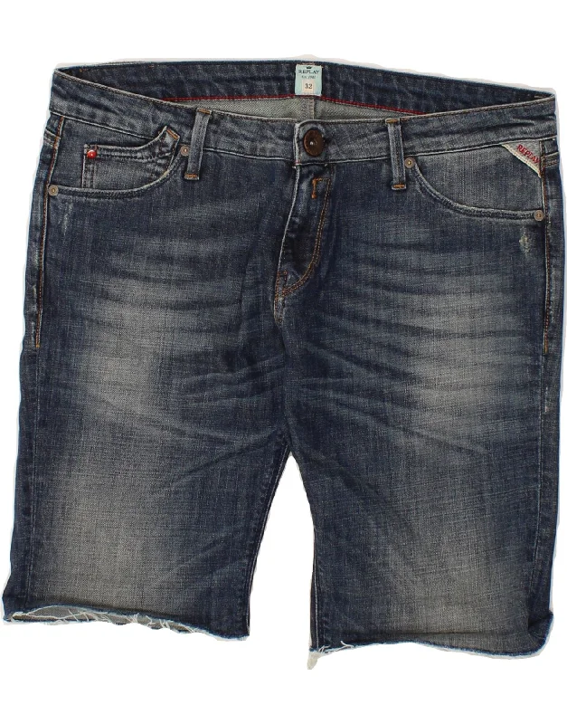 High Street Style REPLAY Womens Denim Shorts W32 Large Blue Cotton