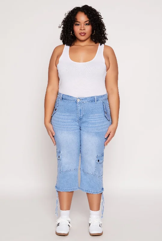 Minimal Style Plus Size VIP Cargo Capri Jeans