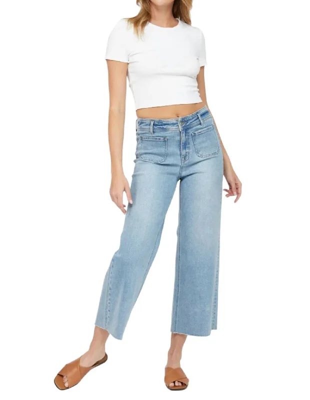 Fresh And Natural Megan Pocket Front Denim In Light Wash