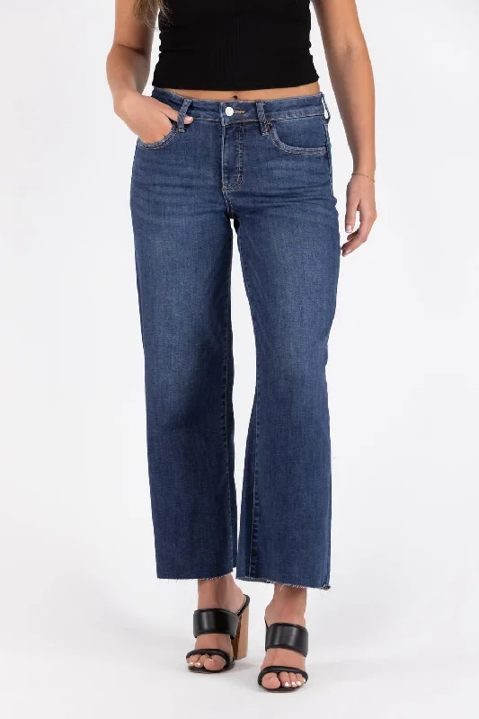 Fashion Style Addison Mid-Rise Tummy Control Wide Leg Denim Jeans In Medium Dark Wash