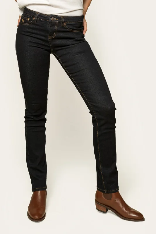 Fashionable And Versatile Victoria Womens Mid-Rise Straight-Leg Jeans - Dark Blue