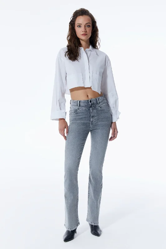 Floral Prints Matilda Ultra High Waist 5 Pocket Jeans Grey VT