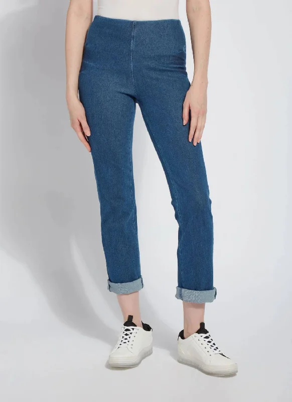 Unique Design Boyfriend Denim Legging In Mid Wash