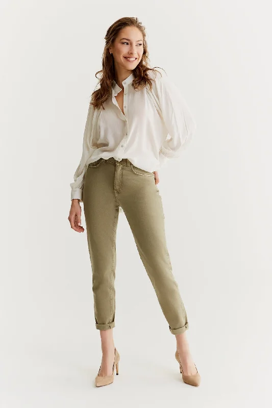 Elegant Temperament Lynn Mid Waist 5 Pocket Jeans Light khaki