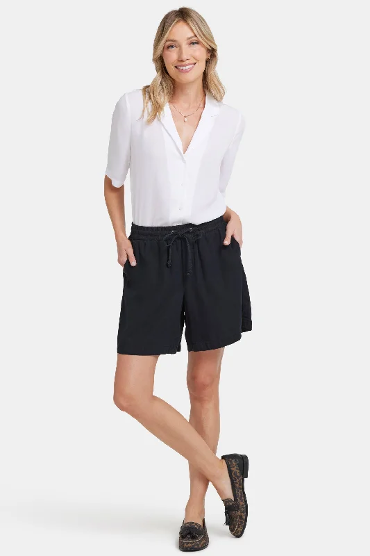 Embroidered Letters Jayne Pull-On Shorts - Overdye Black