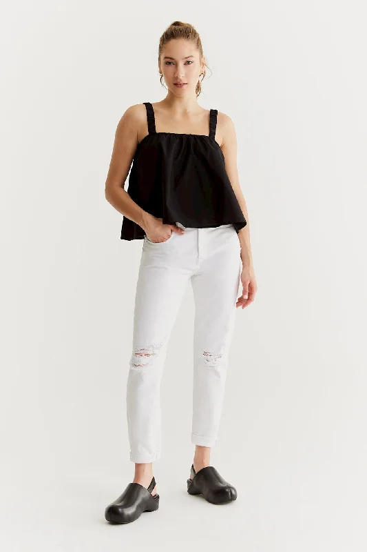 Elegant And Simple Lynn Mid Waist 5 Pocket Jeans White Destroyed